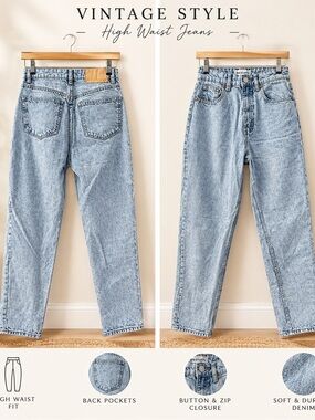 ZARA High-Waisted Mom Jeans - Light Acid Wash (Size US 2 / EU 34)